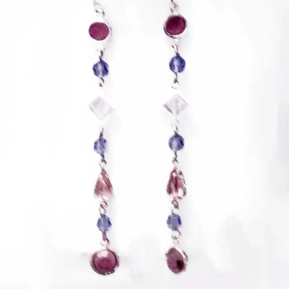 Vintage Sterling Amethyst & Pink Quartz Long Earrings - Picture 7 of 8